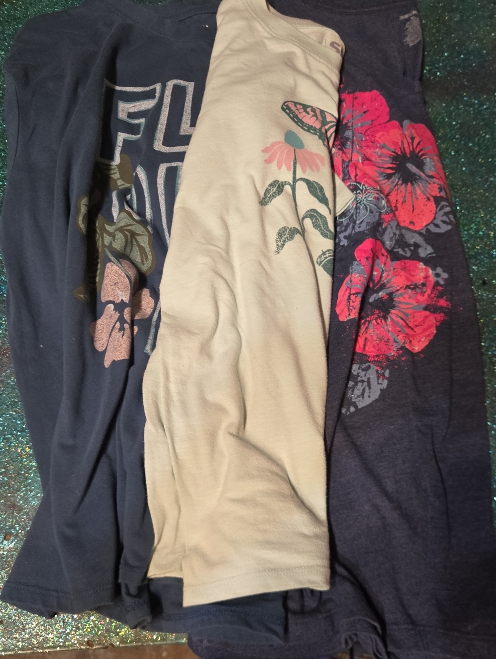 Womens Floral Graphic Long-Sleeve Top - Navy, Cream, Pink Accents